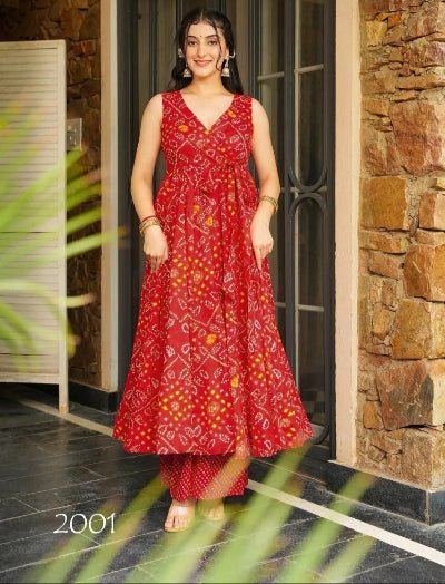 Red Digital Print Flair Sleeveless Anarkali Pant Set Of 2 - BONYHUBSALWAR KAMEEZ