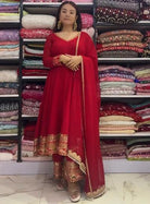 Red Embroidered Anarkali Gown Palazzo and Dupatta UK Next Day - BONYHUBSALWAR KAMEEZ