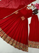 Red Embroidered Anarkali Gown Palazzo and Dupatta UK Next Day - BONYHUBSALWAR KAMEEZ