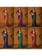 Red Embroidered Georgette Saree with Mirror Work - BONYHUBSAREE