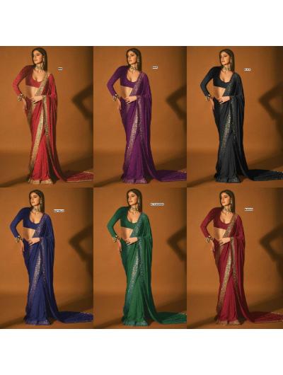 Red Embroidered Georgette Saree with Mirror Work - BONYHUBSAREE