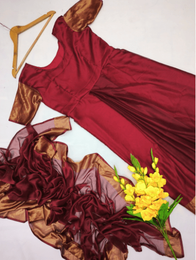 Red Ethnic Saree Gown with Blouse Readymade Saree UK Next Day - BONYHUBSAREE