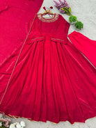 Red Fendi Silk Moti Work Anarkali Suit Set - BONYHUBSALWAR KAMEEZ