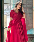 Red Fendi Silk Moti Work Anarkali Suit Set - BONYHUBSALWAR KAMEEZ