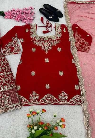 Red Georgette Gharara Suit Uk Next Day - BONYHUBSALWAR KAMEEZ