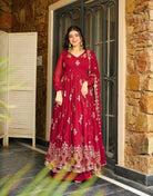 Red Georgette Sequins Embellished Anarkali Suit Set - BONYHUBSALWAR KAMEEZ