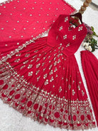 Red Georgette Sequins Embellished Anarkali Suit Set - BONYHUBSALWAR KAMEEZ