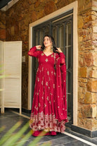 Red Georgette Sequins Embellished Anarkali Suit Set - BONYHUBSALWAR KAMEEZ
