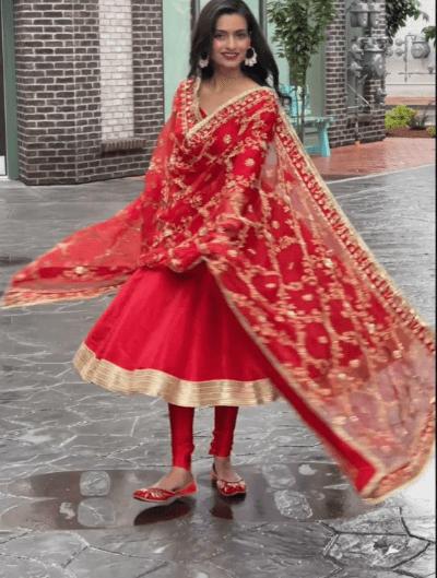 Red Gold Anarkali Festive Salwar Suit Dupatta UK Next Day - BONYHUBSALWAR KAMEEZ