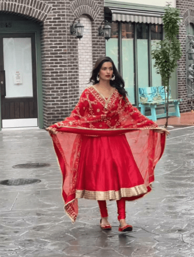 Red Gold Anarkali Festive Salwar Suit Dupatta UK Next Day - BONYHUBSALWAR KAMEEZ