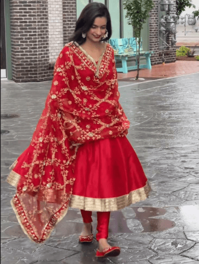 Red Gold Anarkali Festive Salwar Suit Dupatta UK Next Day - BONYHUBSALWAR KAMEEZ