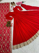 Red Gold Anarkali Festive Salwar Suit Dupatta UK Next Day - BONYHUBSALWAR KAMEEZ