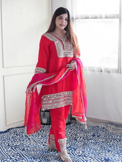 Red Gold Salwar Suit Dupatta Uk Next Day - BONYHUBSALWAR KAMEEZ