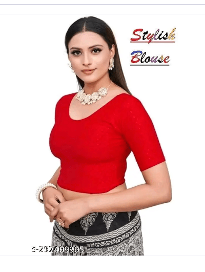 Red Half Sleeves Stretchable Sari Blouse Uk Next Day - BONYHUBblouses
