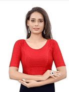 Red Half Sleeves Stretchable Sari Blouse Uk Next Day - BONYHUBblouses