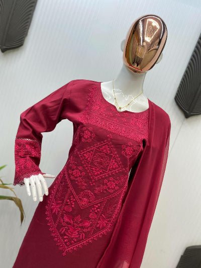 Red Roman Silk Palazzo Suit With Georgette Dupatta - BONYHUBSALWAR KAMEEZ