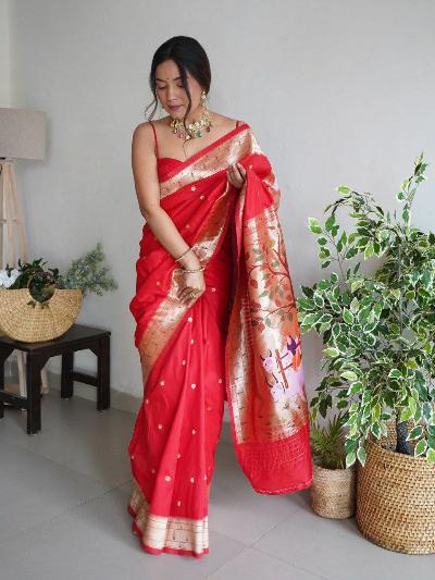 Red Soft Silk Saree UK Next Day - BONYHUBSAREE