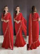 Red Superhit Saree Gown Georgette Stitched Readymade UK Next Day - BONYHUBSAREE