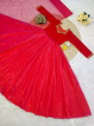 Red Velvet & Soft Tissue Silk Anarkali Gown Dupatta Set Of 2 - BONYHUBSALWAR KAMEEZ