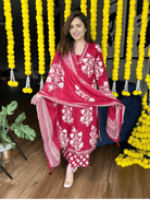 Red White Cotton Salwar Suit Set - BONYHUBSALWAR KAMEEZ
