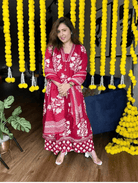 Red White Cotton Salwar Suit Set - BONYHUBSALWAR KAMEEZ