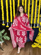 Red White Cotton Salwar Suit Set - BONYHUBSALWAR KAMEEZ