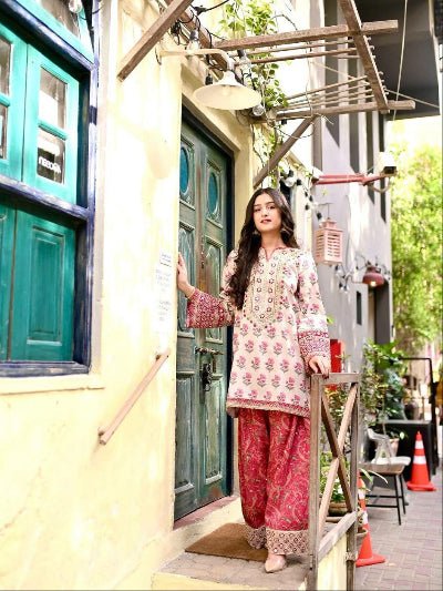Red &amp; White Floral Designer Farshi Suit UK Next Day - BONYHUBSALWAR KAMEEZ