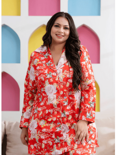 Red White Stylish Satin Night suit - BONYHUBsalwar suit