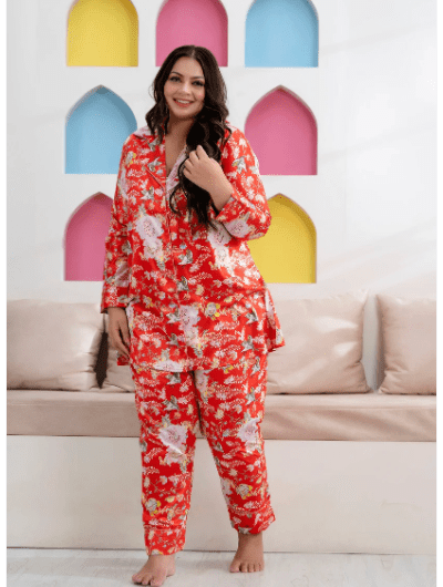 Red White Stylish Satin Night suit - BONYHUBsalwar suit