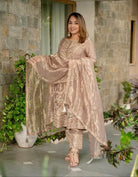 Rich Gold Embroidered Sequins Work Anarkali Suit Set - BONYHUBSALWAR KAMEEZ