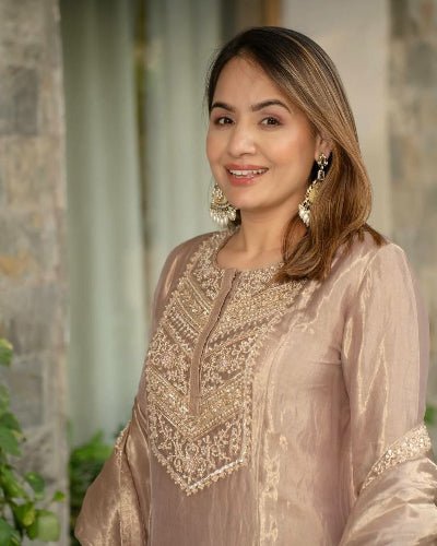 Rich Gold Embroidered Sequins Work Anarkali Suit Set - BONYHUBSALWAR KAMEEZ