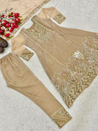Rich Gold Embroidered Sequins Work Anarkali Suit Set - BONYHUBSALWAR KAMEEZ