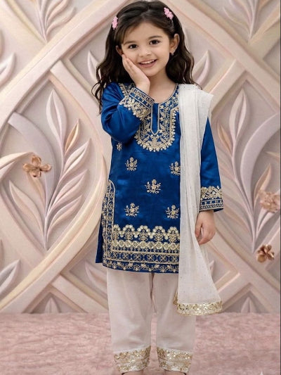 Teal Blue Kids Designer Fendi Silk Suit Set