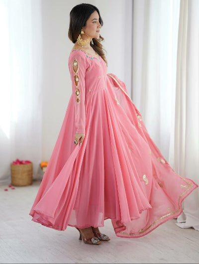Blush Pink Georgette Embroidery with Sequin Work Anarkali Suit