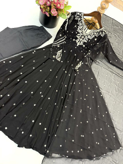 Black Georgette Embroidered Anarkali Suit | Asian Wear