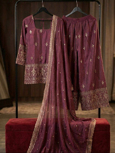 Royal Mauve Embroidered Palazzo Suit Set