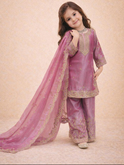 Kids Pastel Pink Embroidery Work  Palazzo Suit
