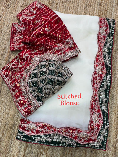Bandhani Embroidered Sari with Free Stitched Blouse