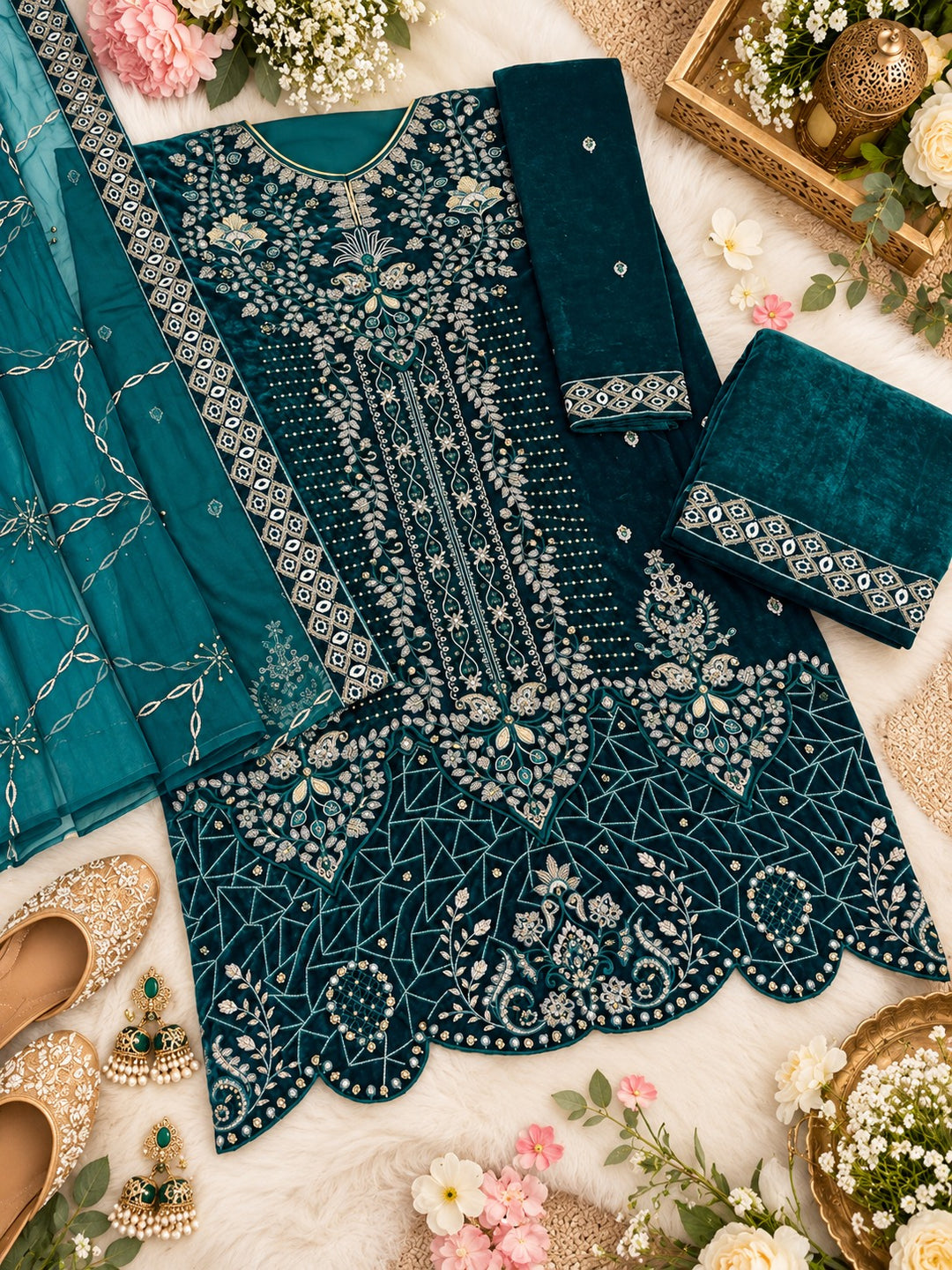 Plus Size Velvet Embroidered Suit for Women UK