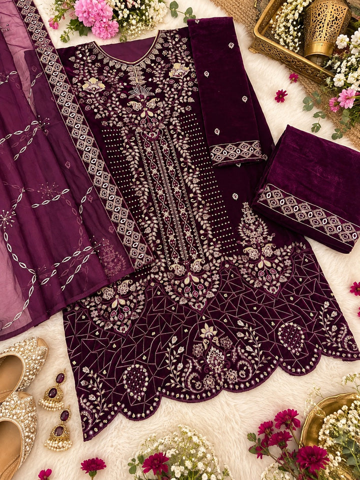 Plus Size Velvet Embroidered Suit for Women UK