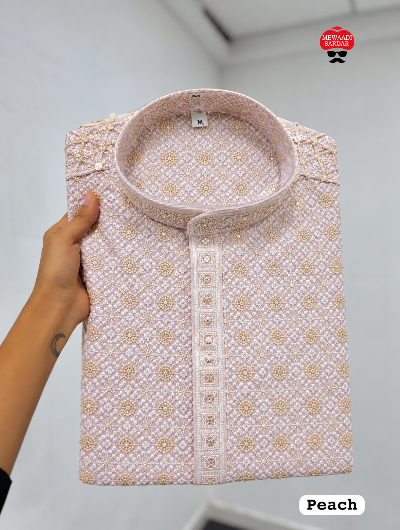 Pastel Peach Wedding Ethnic Men Kurta Pyjama UK Next Day