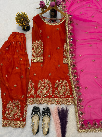 Festive Sequence Embroidery Farshi Suit