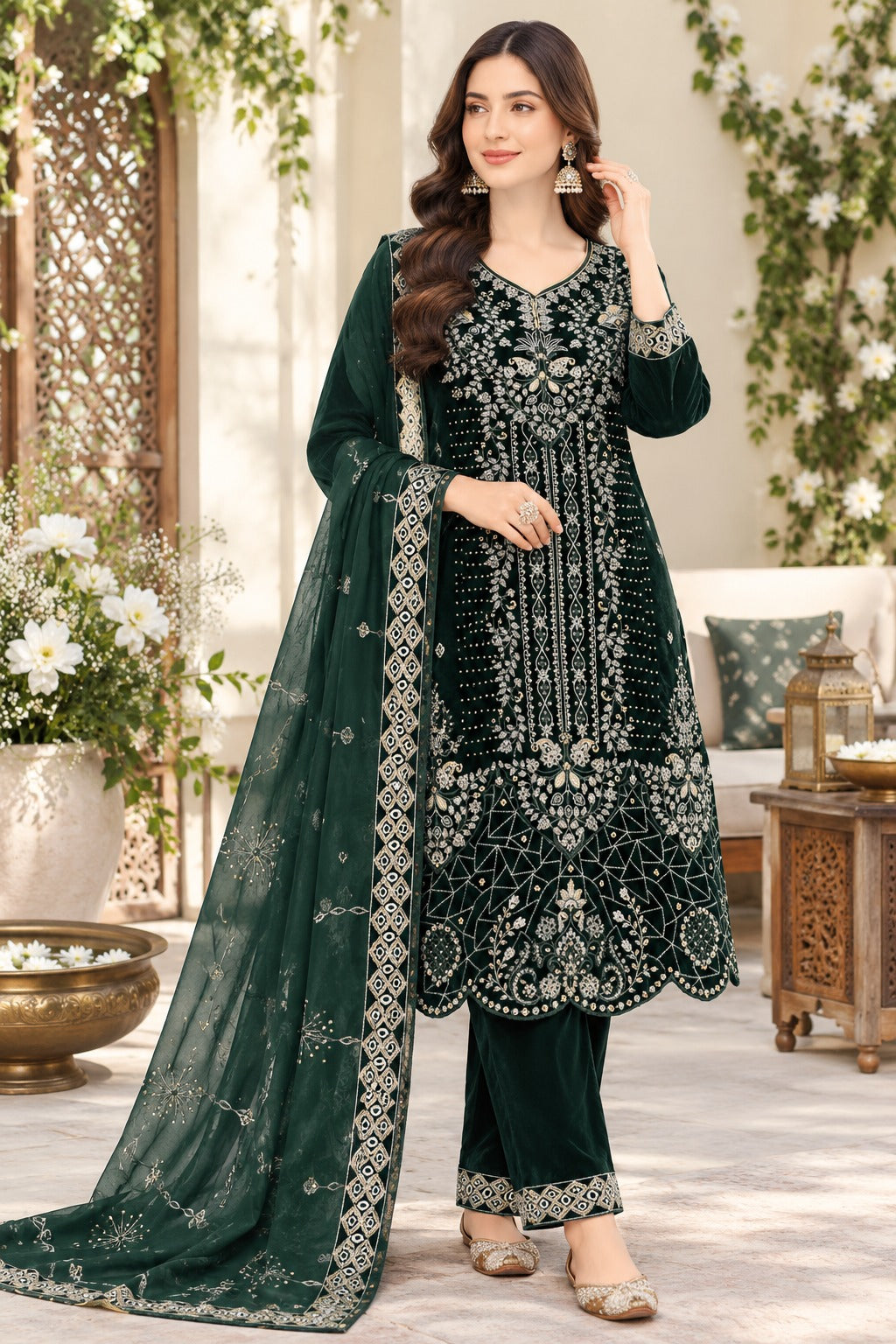 Plus Size Velvet Embroidered Suit for Women UK