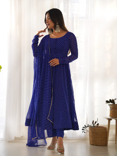 Georgette Leheriya Print Anarkali Suit For Women