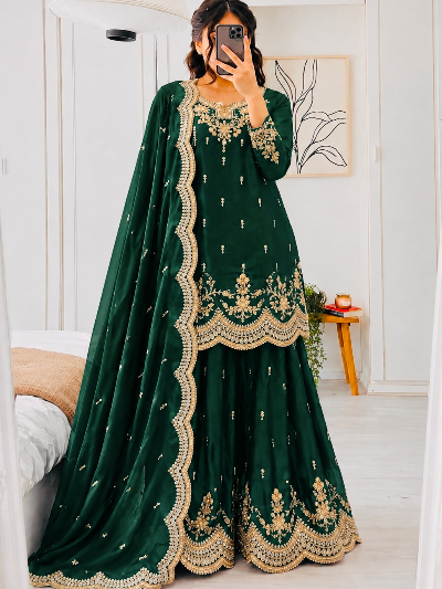 Teal Green Wedding Wear Embroidered Sharara Suit for Women UK Next Day