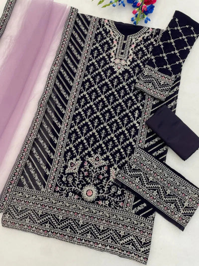 Plus Size Wedding Wear Zari Sequin Embroidered Straight Suit