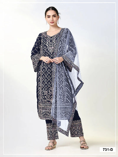 Plus Size Wedding Wear Zari Sequin Embroidered Straight Suit