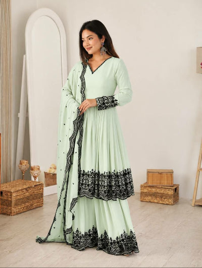 Mint Green Georgette Embroidery Work Anarkali Palazzo Suit