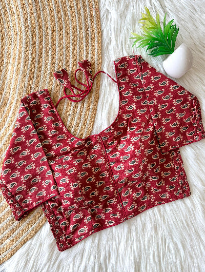 Traditional Block Print Cotton Readymade Blouse- 4 Colours