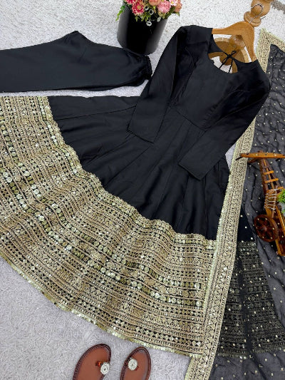 Festive Roman Silk Sequence Work Anarkali Suit